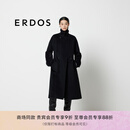 ERDOS 宽松围裹保暖修身显瘦水波纹外套女毛呢大衣 黑 L 170/88A