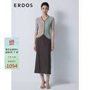 ERDOS 精纺V领修身短袖针织衫撞色拼接女羊绒衫 可可 165/88A/L