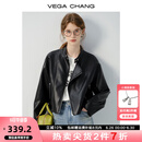 VEGA CHANG短款皮衣2025年春季新款机车风小个子立领黑色夹克外套 气质黑 L
