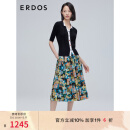 ERDOS 春夏精纺小翻领短袖桑蚕丝岩石纹理扣女针织开衫 黑 L 165/88A