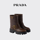 PRADA/普拉达【礼物】女士STRIDE牛皮革短靴靴子 可可棕 37.5