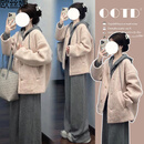 欧丝婕（OUSIJIE）大码女装秋冬新款小香风粉色短款毛呢外套加厚灰色休闲卫衣套装女 粉色外套+灰色套装【三件套】 2XL 【140-165斤】