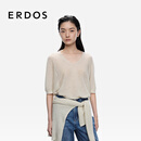 ERDOS【亮片纱】25秋冬V领短袖通勤简约女套衫羊绒衫 浅驼 L 170/88A