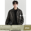 伯爵卓尔手工擦色做旧复古PU仿皮皮衣男士夹克外套2024秋冬新款 E431657 漆黑 2XL