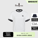 比音勒芬（Biemlfdlkk）【韩国舒弹面料】夏季女士上衣时尚个性撞色标章圆领短袖卫衣潮流 28米白色 L /100