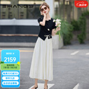 Ehangy轻奢品牌套装女2025夏季新款气质短袖不规则t恤阔腿裤休闲两件套 黑色+白色 M