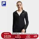 FILA 斐乐官方女装针织连帽外套2025夏新款健身运动基础上衣 深黑-BK L 170/88A/L