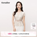 珂莱蒂尔2025夏季新款蕾丝V领短袖上衣女优雅系带收腰设计感衬衫 淡橙 XL