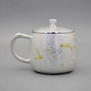 Pritea纯银茶缸999足银茶杯带有盖办公室水杯手工鎏金马克杯子 喜上眉梢268克 +证书