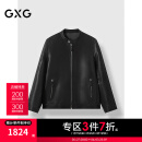 GXG男装 高品质羊皮轻奢真皮上衣通勤圆领夹克外套 2024冬季新品 黑色 XL