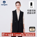 Navigare意大利小帆船女士宽松休闲西装马甲通勤外套2311094506 黑 XL 