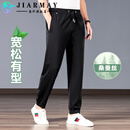 JIARMAY高奢清凉丨夏季薄款男士运动裤宽松束脚裤收口冰丝卫裤男裤子 黑色丨清凉桑蚕丝 XL