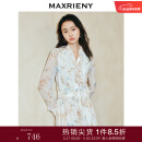 MAXRIENY【英式雅皮士-商场同款】浪漫复古飘领系带印花雪纺衫上衣 蓝花 L 03/38
