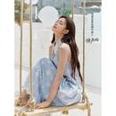 范思蓝恩【徐若晗同款】海边度假连衣裙女夏重工编织蓝色条纹2618 微风蓝 S