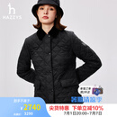 哈吉斯（HAZZYS）女装 春秋款女士菱格简约翻领绗缝棉服女ASSSU0BCU21 黑色BK L (165/88A 40)