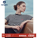 Navigare意大利小帆船女修身弹力通勤条纹圆领短袖T恤2325505501 黑白 L 