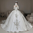 RATEWIN法式抹胸婚纱2025新款新娘小个子主纱质感重工轻奢缎面高定款 拖尾款(送八件套) M