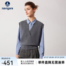 Navigare意大利小帆船V领针织马甲女秋冬内搭毛衣女休闲通勤宽松纯羊毛衫 素净灰 L