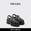PRADA/普拉达【限时礼遇】女士金属徽标饰Monolith厚底凉鞋 黑色 36