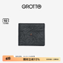 GROTTO个乐经典羊皮短款钱包手工真皮多卡位卡夹卡包情侣礼物 经典黑（小男孩）