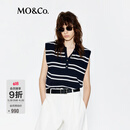 MO&Co.【C+系列】针织衫轻薄2025夏新品醋酸棉纱宽肩立裁条纹MBE2SWT026 蓝白条色 M /165