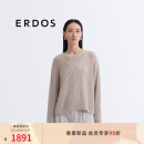 ERDOS 25夏季麻绒混纺圆领翻花长袖镂空上衣女针织衫 浅驼 M 165/84A
