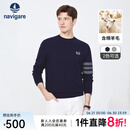 Navigare意大利小帆船羊毛衫男士春季纯色半高领毛衣保暖通勤针织衫 藏青 L /50