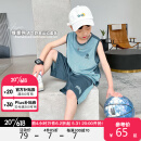 左西男童运动套装2023夏季儿童轻薄速干短袖篮球服两件套 蓝灰色 160 