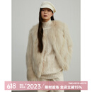 付智恩芦苇花 芬兰进口狐狸毛典雅轻盈年轻感圆领皮草外套女 米杏色 S