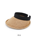 吴蚕里帽子女新款防晒草编草帽遮阳空顶防紫外线大帽檐遮脸夏天 黑咖 均码