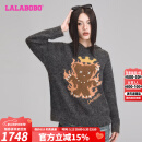 LALABOBO羊毛混纺连帽毛衣女秋冬新款火焰熊宽松针织套头衫LBDD-WSTM12 灰色 厚款 S