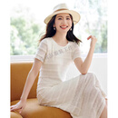 GUYN品牌高端肌理感连衣裙女2025夏装新款法式气质圆领遮胯显瘦直筒裙 白色 S