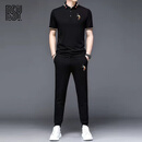 BG GLAMURB轻奢品牌短袖POLO衫男士套装夏季冰丝凉感运动休闲风痞帅 6013黑色+长-裤 L (120-140斤)