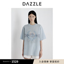 DAZZLE 地素毛衫短袖2025年夏季新款漂白色针织绣花套衫 蓝色 S