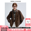 VEGA CHANG春秋季皮衣外套女2025年新款复古旷野美拉德外套 机车棕 M
