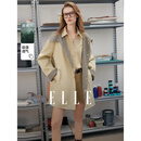 ELLE法式格纹拼接莱赛尔天丝风衣女2026春季新款宽松两面穿外套 卡其 M