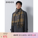 ERDOS 纯羊绒起毛四色织格纹围巾舒适保暖易打理百搭男士围巾 沙漠金 180cmX30cm