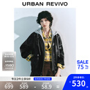 UR2025秋季新款女装时尚复古摩登撞色连帽皮衣外套UYL150030 正黑 S