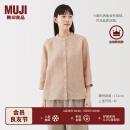 无印良品（MUJI）女式 汉麻水洗七分袖罩衫女士衬衫衬衣内搭女装夏季上衣BC2N4A5S 烟熏橙色条纹 M (160/84A)