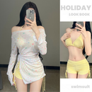 麓格立泳衣女款分体三件套长袖甜美少女夏季纯欲风保守防晒遮肚显瘦泳装 小星星分体泳衣【黄色】 均码 【建议80-120斤】