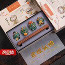 BOSSY故宫风文创招财石狮子一对好事发生创意茶宠摆件工艺品摆件伴手礼 前程似锦【彩金】+长木底座+礼盒