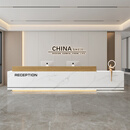 简约现代烤漆物业办公室工作公司酒店大厅吧台柜前台桌接待收银台 鱼肚白+原木色 360×60×100cm