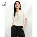 玖姿·安娜蔻知性气质风剪花细闪肌理感宽松短袖上衣女夏季 浅黄-第二批 L