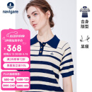 Navigare意大利小帆船女士POLO领短袖条纹针织衫2324524511 蓝/白 XL 