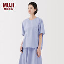 无印良品（MUJI）女式 凉感 短袖罩衫t恤上衣打底衫女款内搭25年夏季女装 凉感物语 萨克森蓝条纹 L (165/88A)