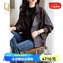 OLJ轻奢品牌短款真皮皮衣女2025年春秋新款绵羊皮夹克宽松高级感外套 美拉德可可棕 S 建议90-115斤