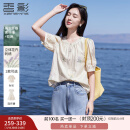 香影衬衫女短袖2025夏装新款正肩圆领杏色甜美风衬衣刺绣碎花上衣 杏色衬衫 M