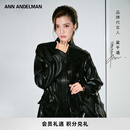 ANN ANDELMAN【吴千语同款】工装皮衣高级感抽绳皮收腰黑色皮外套 黑色 XS