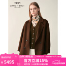 珍贝纯羊绒大衣女2022秋冬新款双排扣翻领廓形毛呢外套保暖010  温暖红咖 M （38）