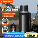 苏泊尔（SUPOR）保温壶316L不锈钢大容量保温水壶户外便携热水瓶家用车载暖壶保冷 儒雅黑2L-升级316L不锈钢内胆